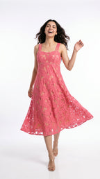 Rose Pink Flower Lace Dress - Rosio House
