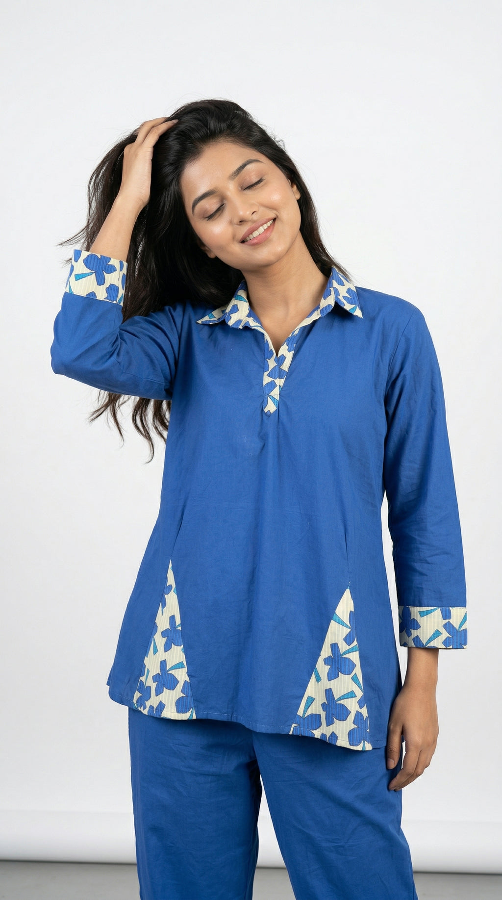 Royal Blue Printed Cotton Co-ord Set | Casual & Stylish | Rosio House
