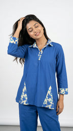 Royal Blue Printed Cotton Co-ord Set | Casual & Stylish | Rosio House