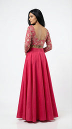 Rani Pink Embroidered Croptop Skirt Set | Rosio House