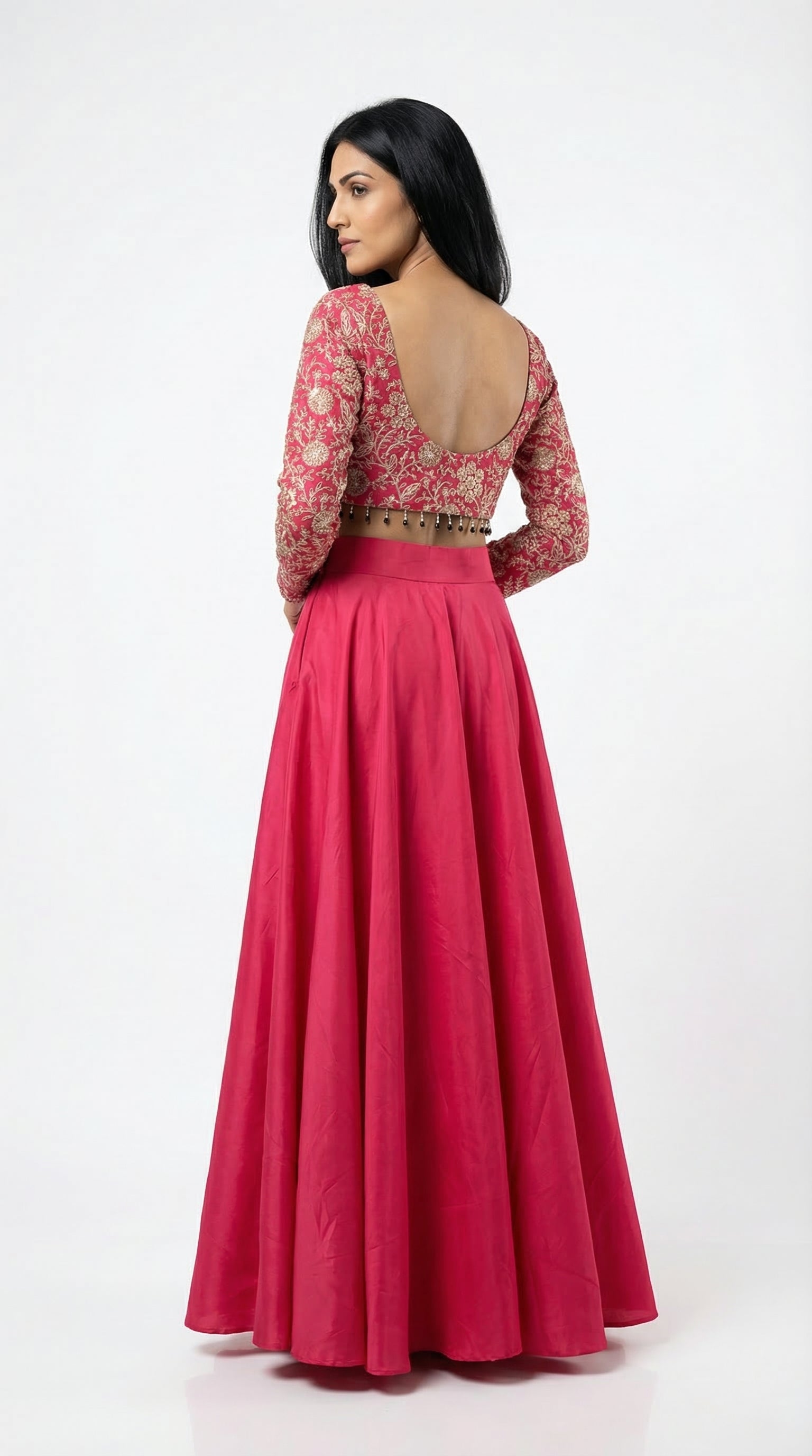 Rani Pink Embroidered Croptop Skirt Set | Rosio House