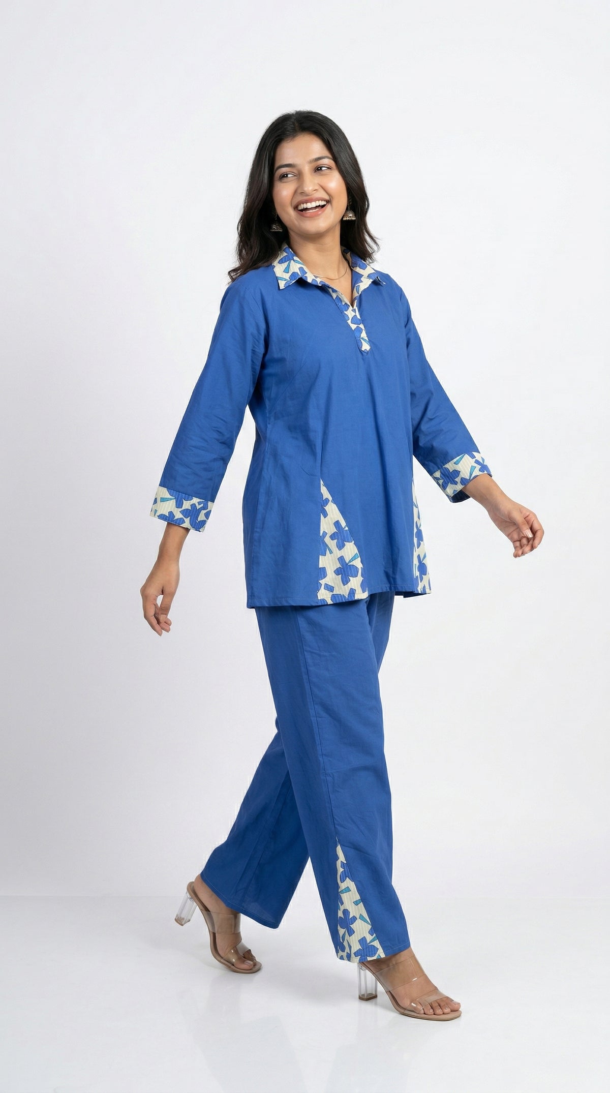 Royal Blue Printed Cotton Co-ord Set | Casual & Stylish | Rosio House