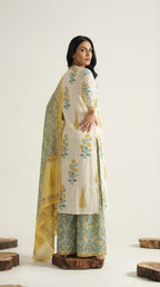 Ivory Yellow Block Print Cotton Suit Set | Rosio House