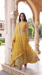 Yellow Handwork Lehenga Choli Set for Haldi | Rosio House