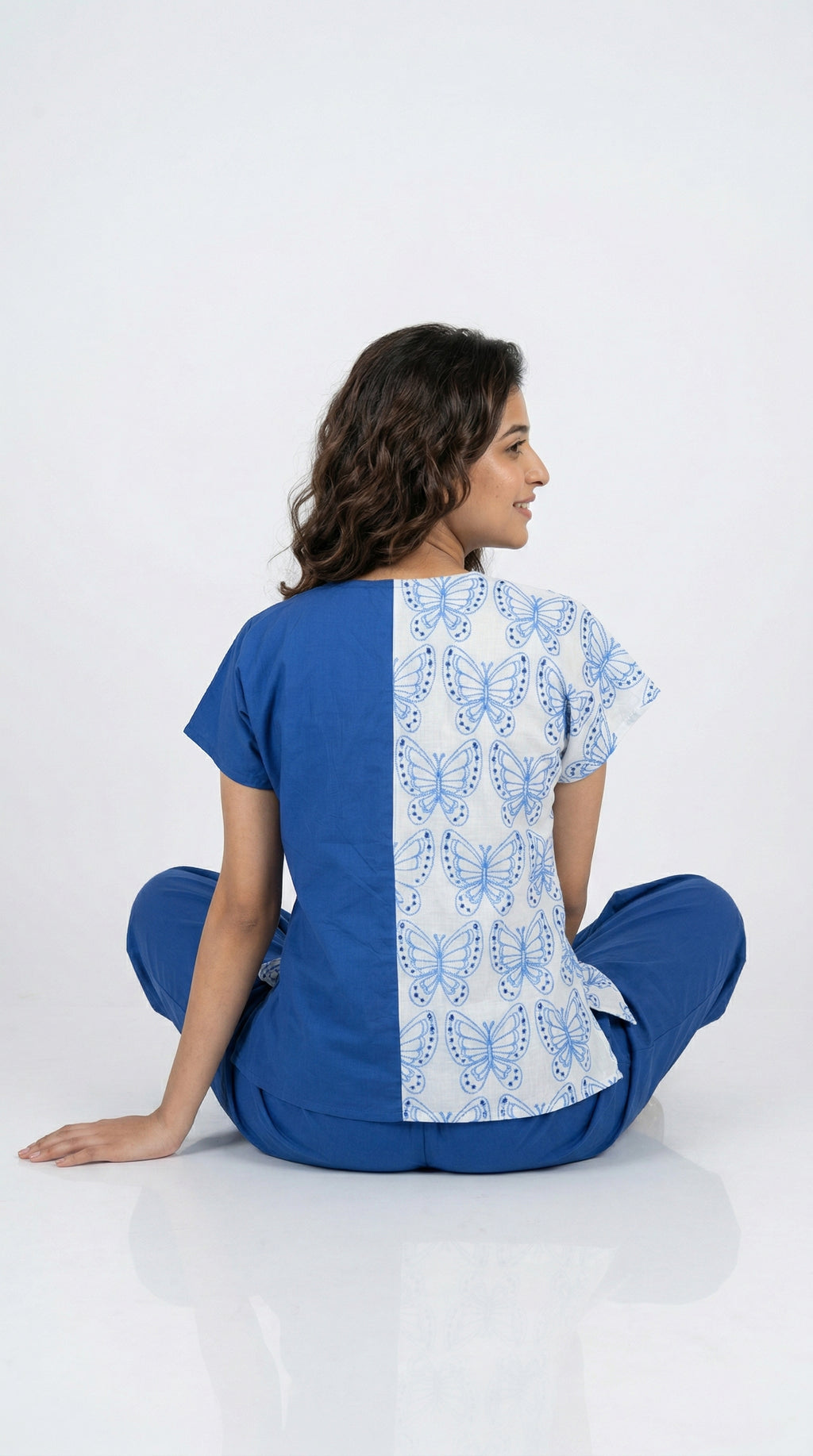 Royal Blue Butterfly Cotton Co-ord Set | Rosio House