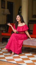Front view of the Fuchsia Pink Dress, featuring Schiffli by Rosio House — ideal for Brunch