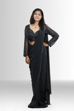 Elegant Black Drape Saree with Sequin Blouse - Ready-to-Wear