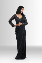Women black sequence drape saree