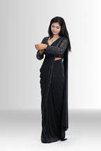 Elegant Black Drape Saree with Sequin Blouse - Ready-to-Wear