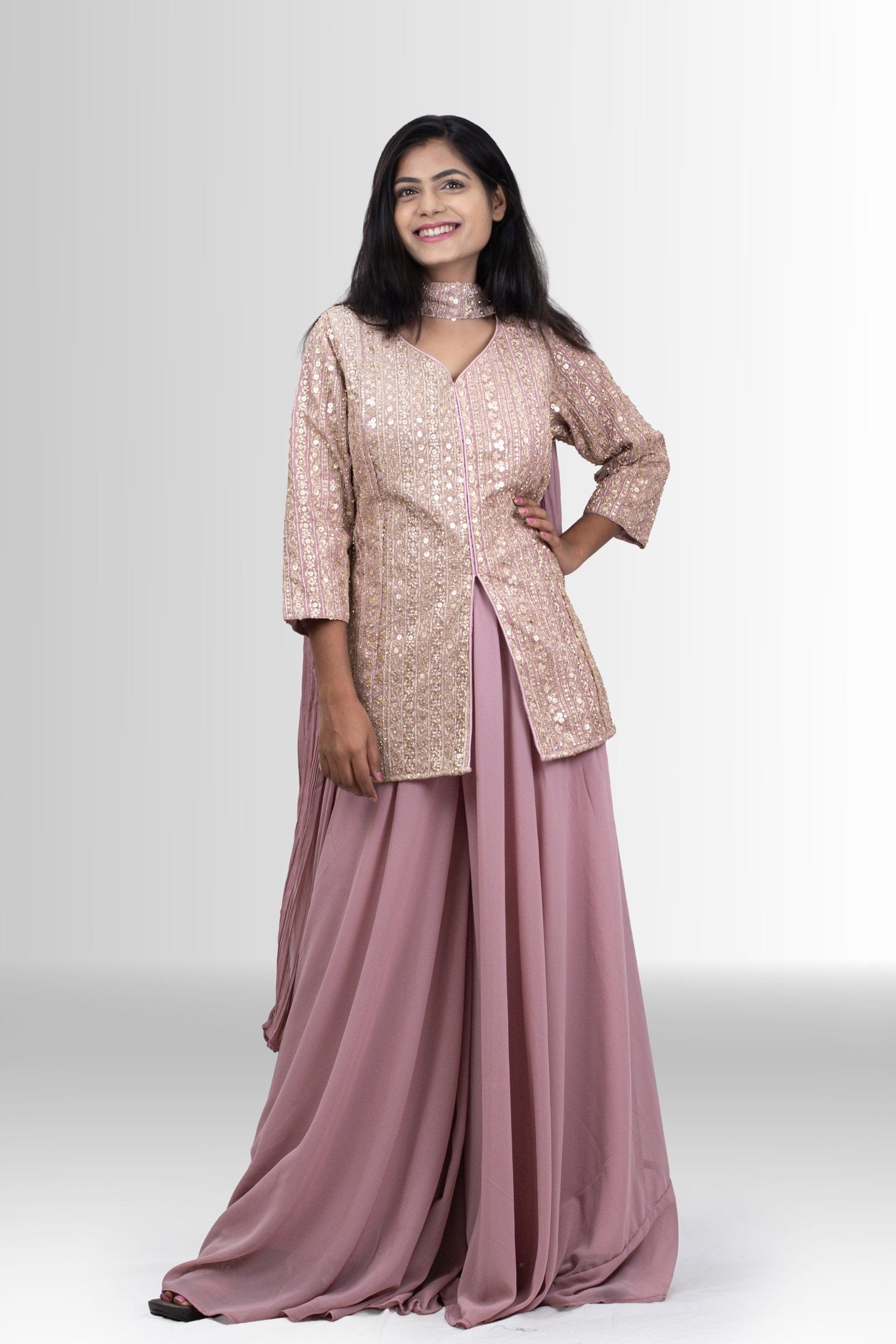 Golden and pink indo western for women