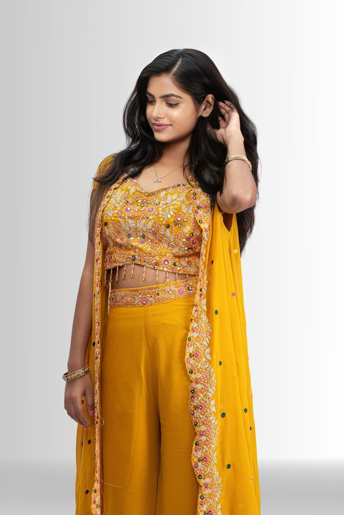 Elegant Green Embroidered Indo western dress with shrug