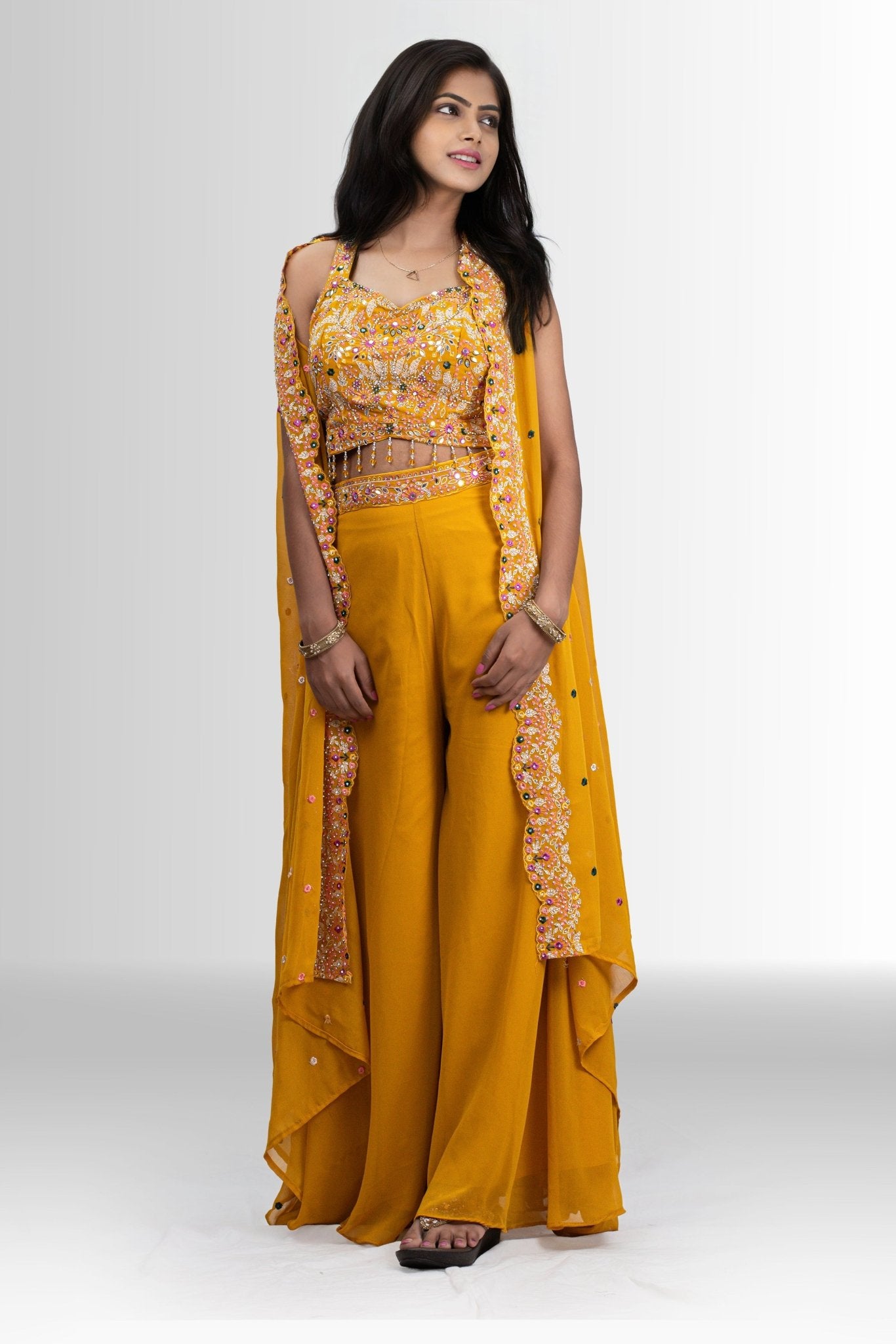 Elegant Green Embroidered Indo western dress with shrug