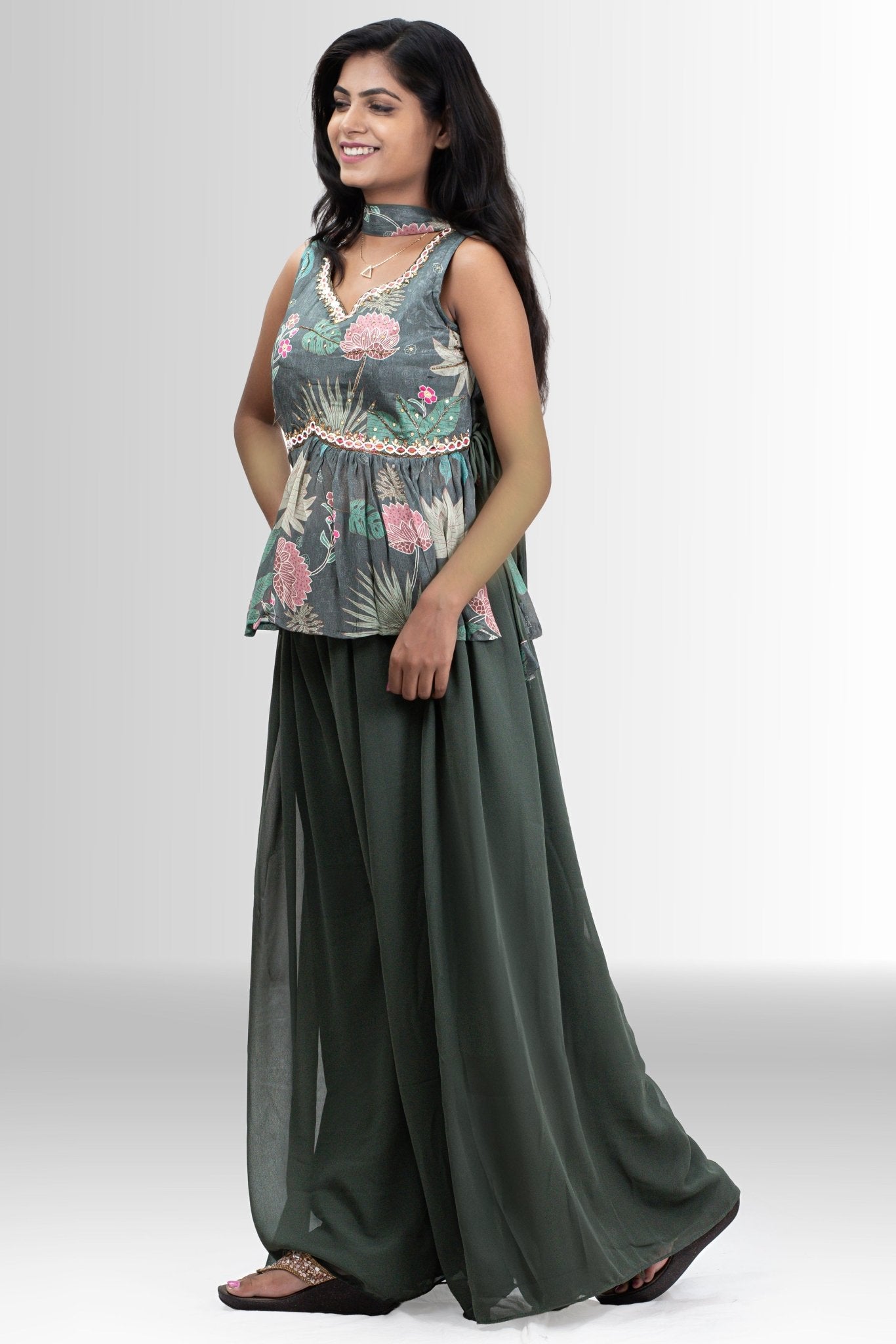 Elegant Green Indo western Peplum Set