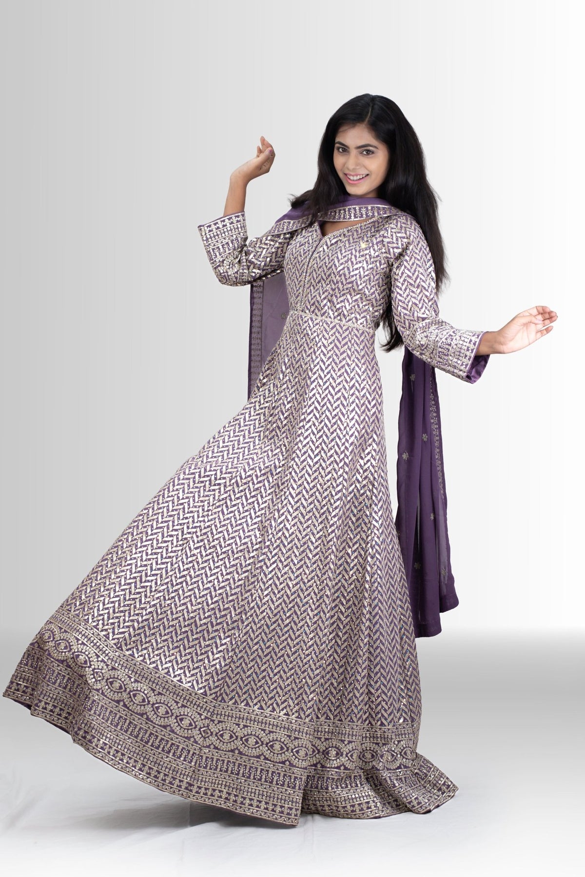 Elegant Lavender Gown with Bead Embellishments