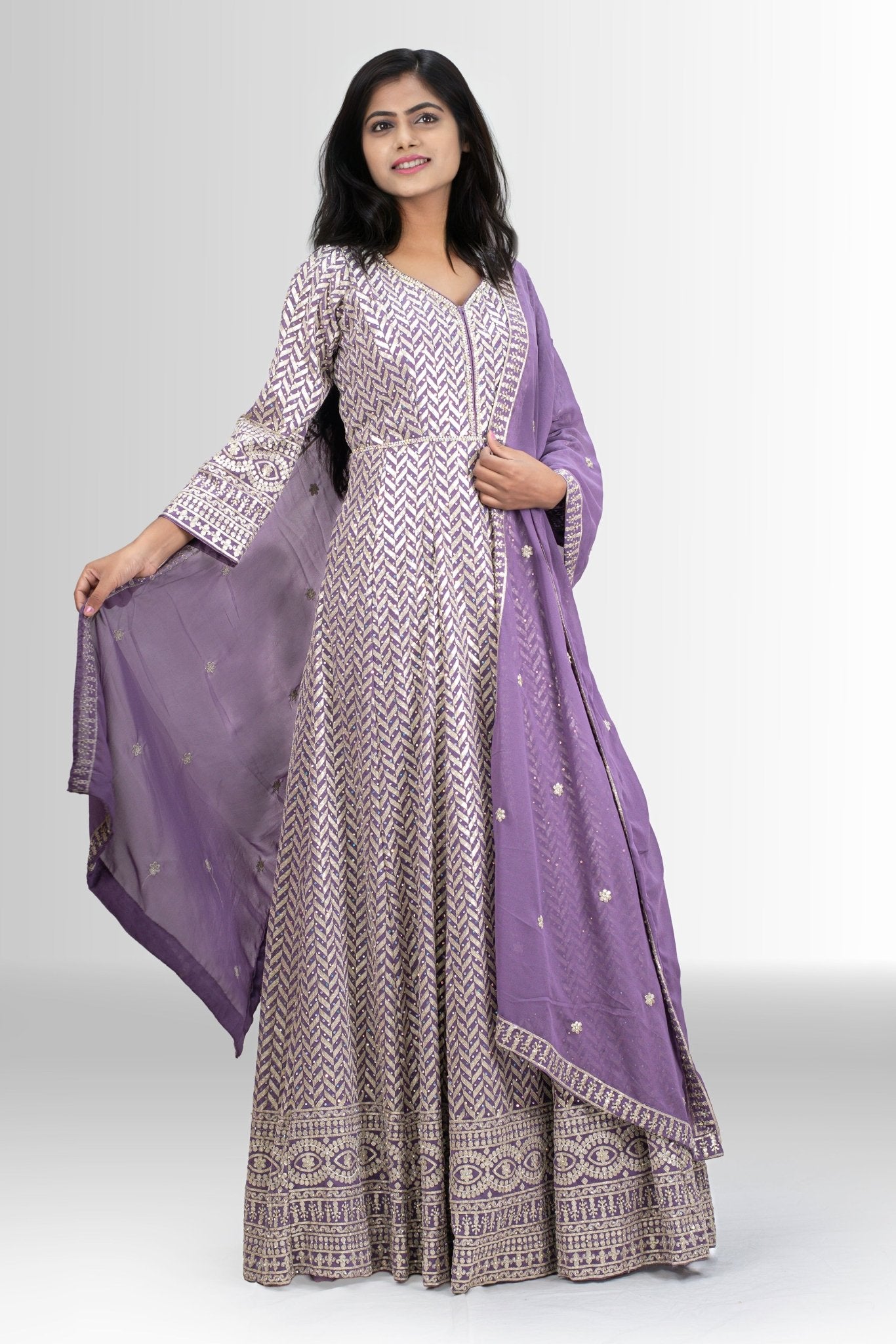 Elegant Lavender Gown with Bead Embellishments