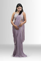 Elegant Lilac Drape Saree with Embellished Blouse - Ready-to-Wear Party Wear