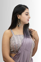 Elegant Lilac Drape Saree with Embellished Blouse - Ready-to-Wear Party Wear