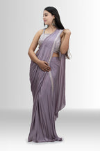 Elegant Lilac Drape Saree with Embellished Blouse - Ready-to-Wear Party Wear