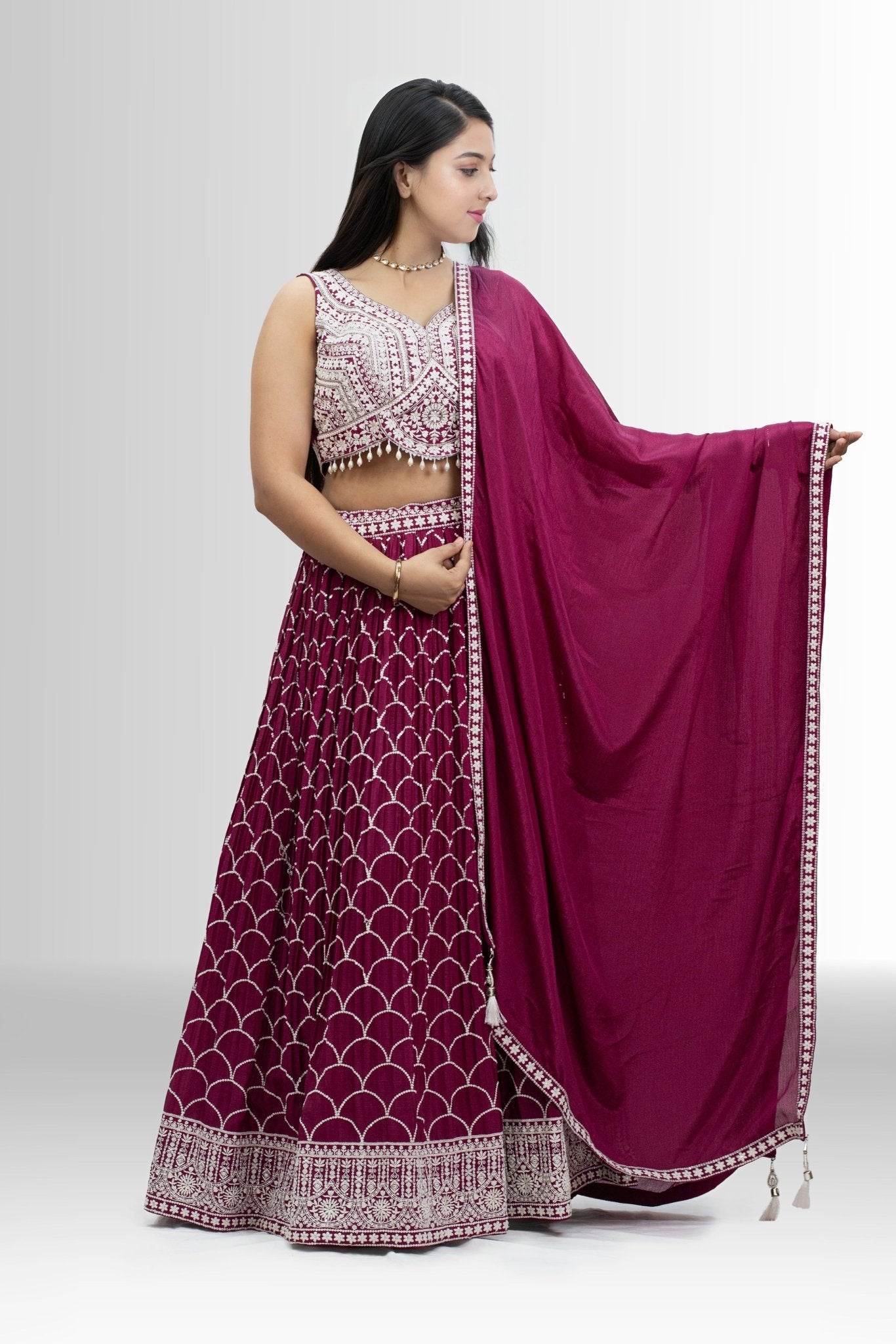 Elegant Maroon Embroidered Lehenga Choli with Dupatta