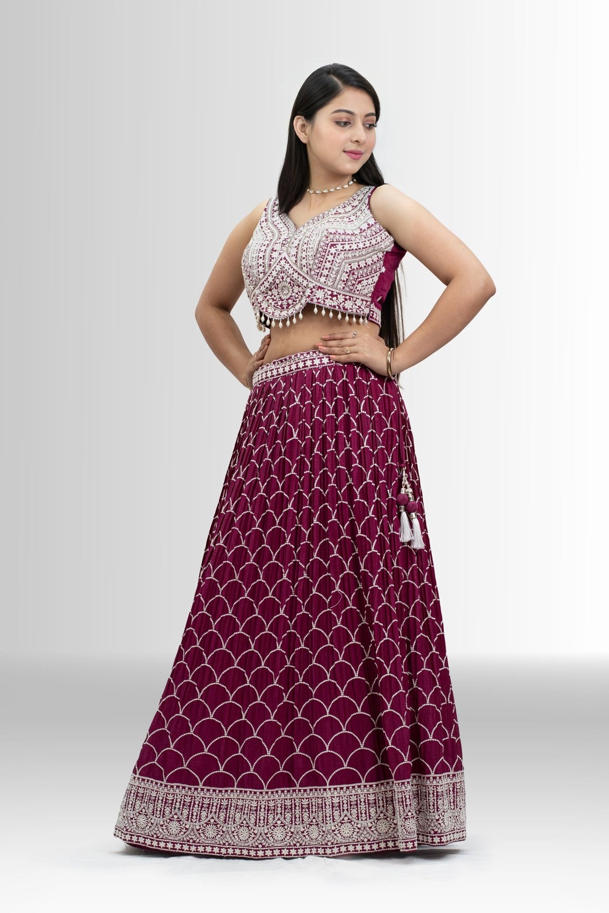 Elegant Maroon Embroidered Lehenga Choli with Dupatta
