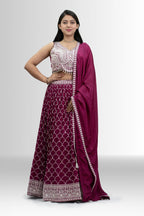Elegant Maroon Embroidered Lehenga Choli with Dupatta - Designer Lehenga by Rosio House