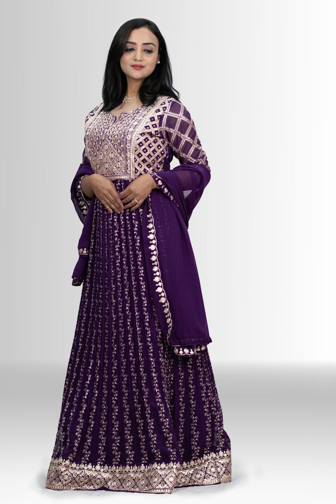 Elegant Purple Handwork Gown with Intricate Embroidery - Party & Festive Wear