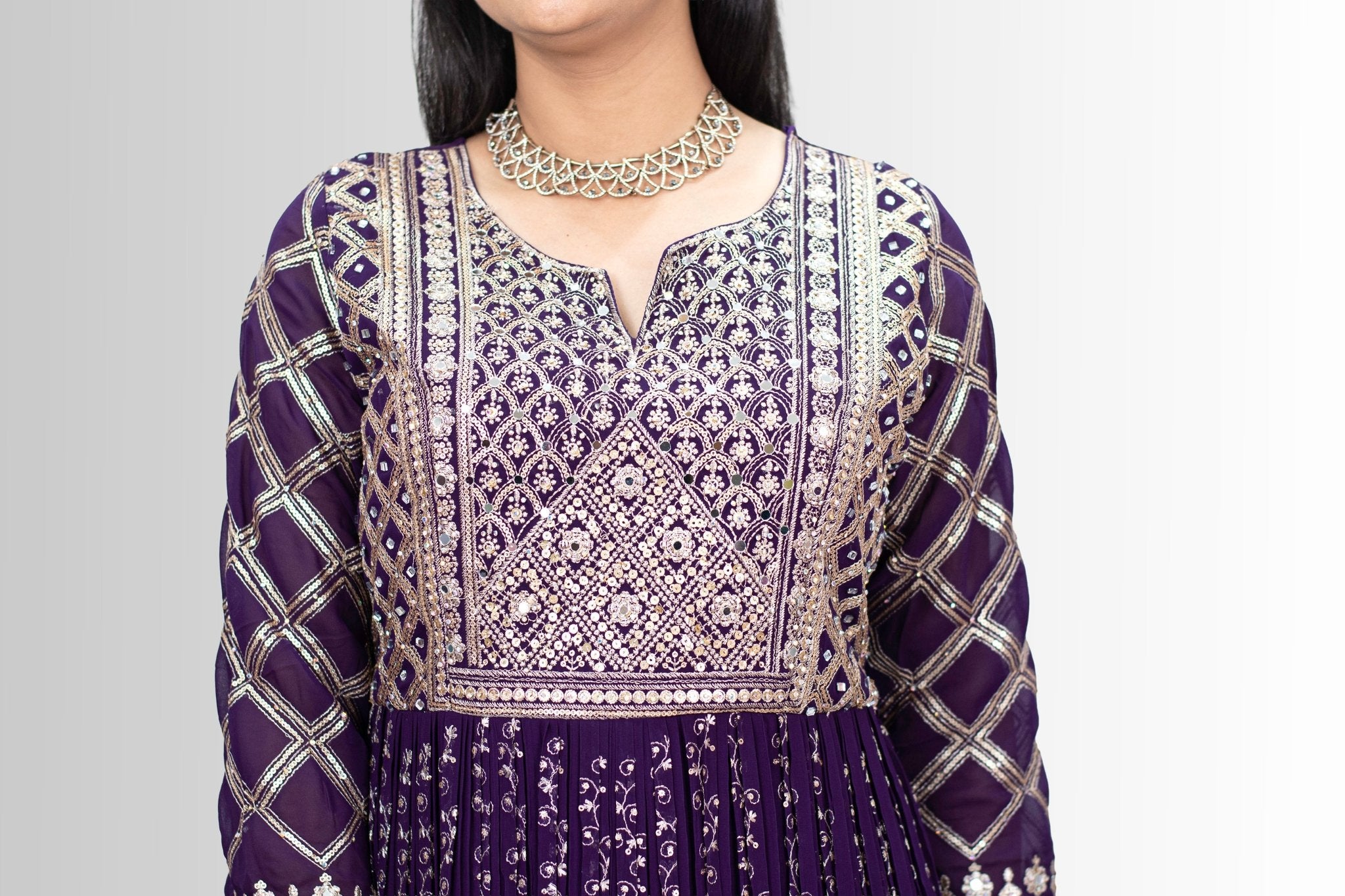 Elegant Purple Handwork Gown with Intricate Embroidery - Party & Festive Wear