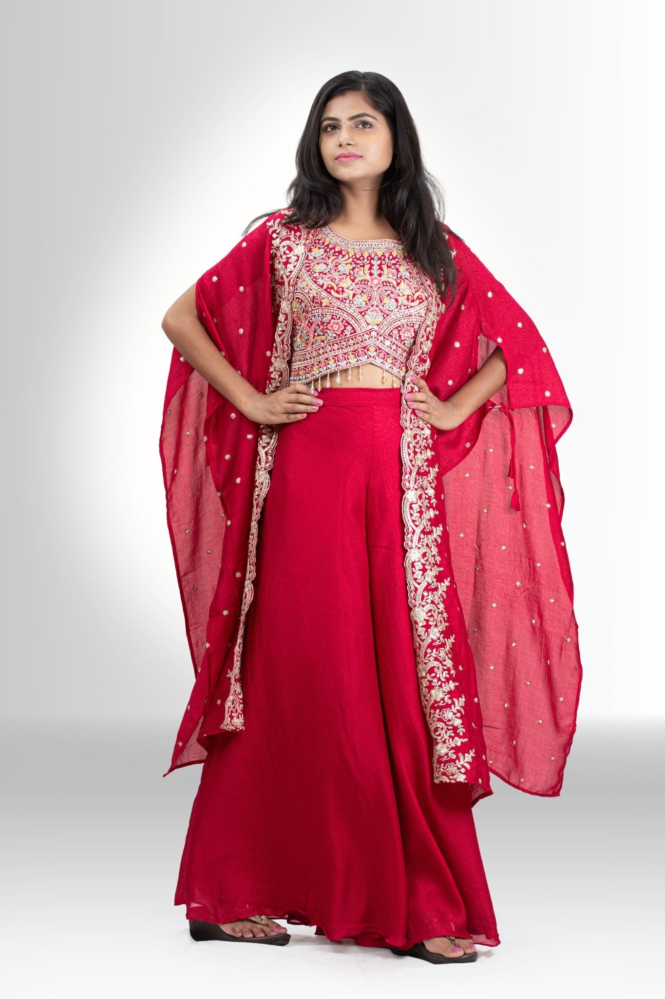 Red indo western for women with shrug