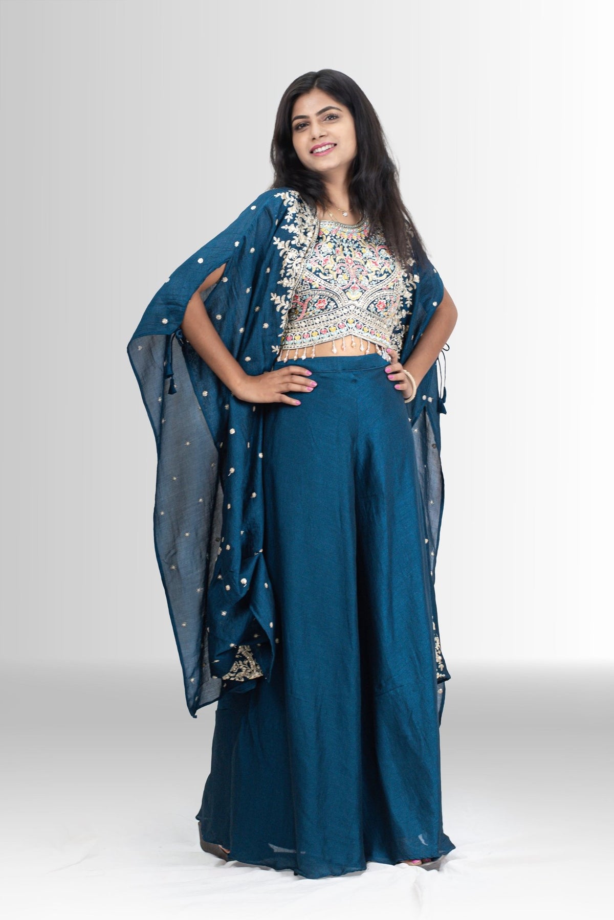 Embroidered Top & Palazzo Set with Shrug - Indo western for women