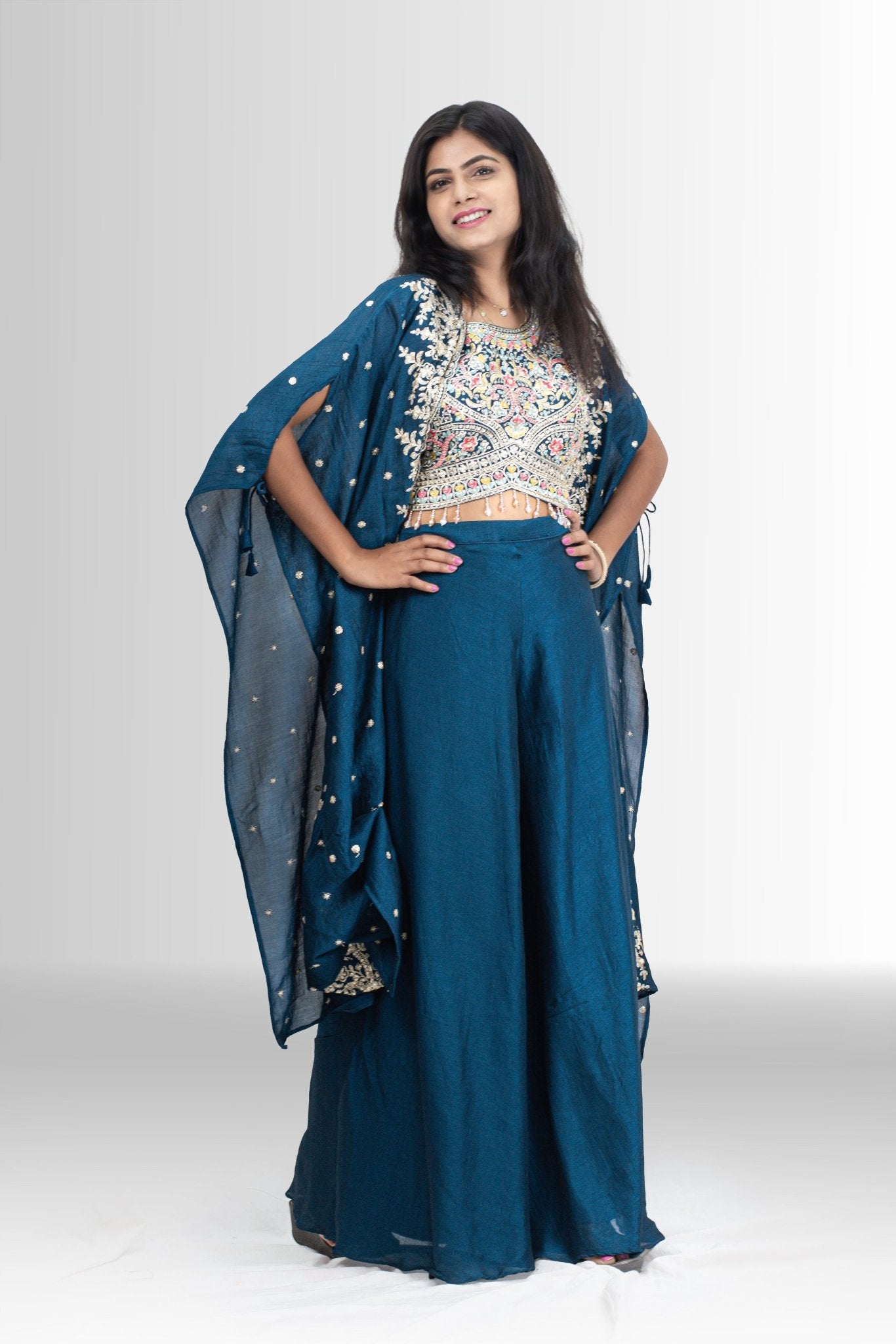 Embroidered Top & Palazzo Set with Shrug - Indo western for women