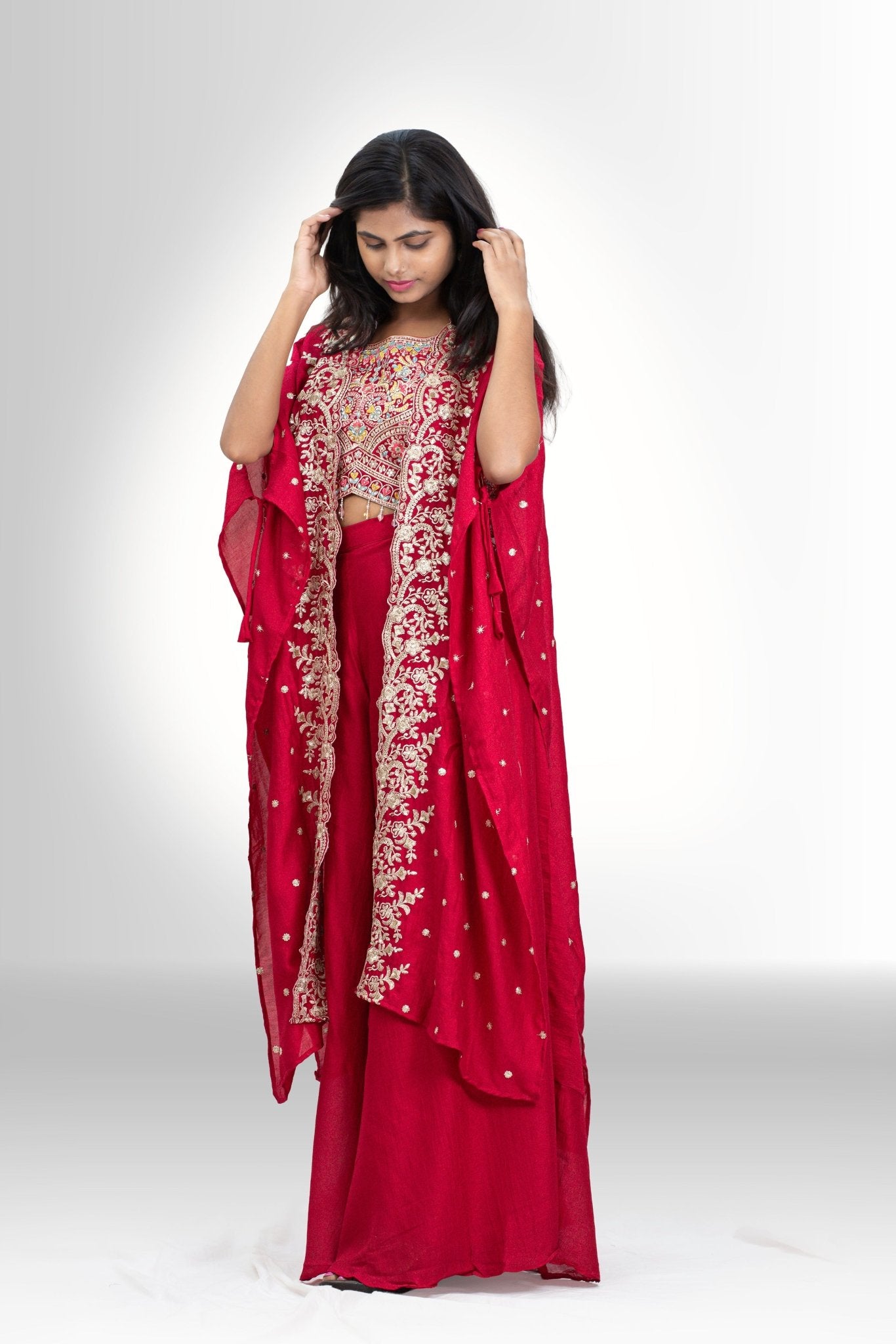 Embroidered Top & Palazzo Set with Shrug - Indo western for women