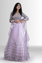 Enchanting Lavender Sequin Blouse & Pleated Lehenga with Dupatta