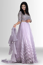 Enchanting Lavender Sequin Blouse & Pleated Lehenga with Dupatta