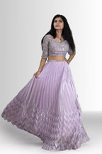 Enchanting Lavender Sequin Blouse & Pleated Lehenga with Dupatta