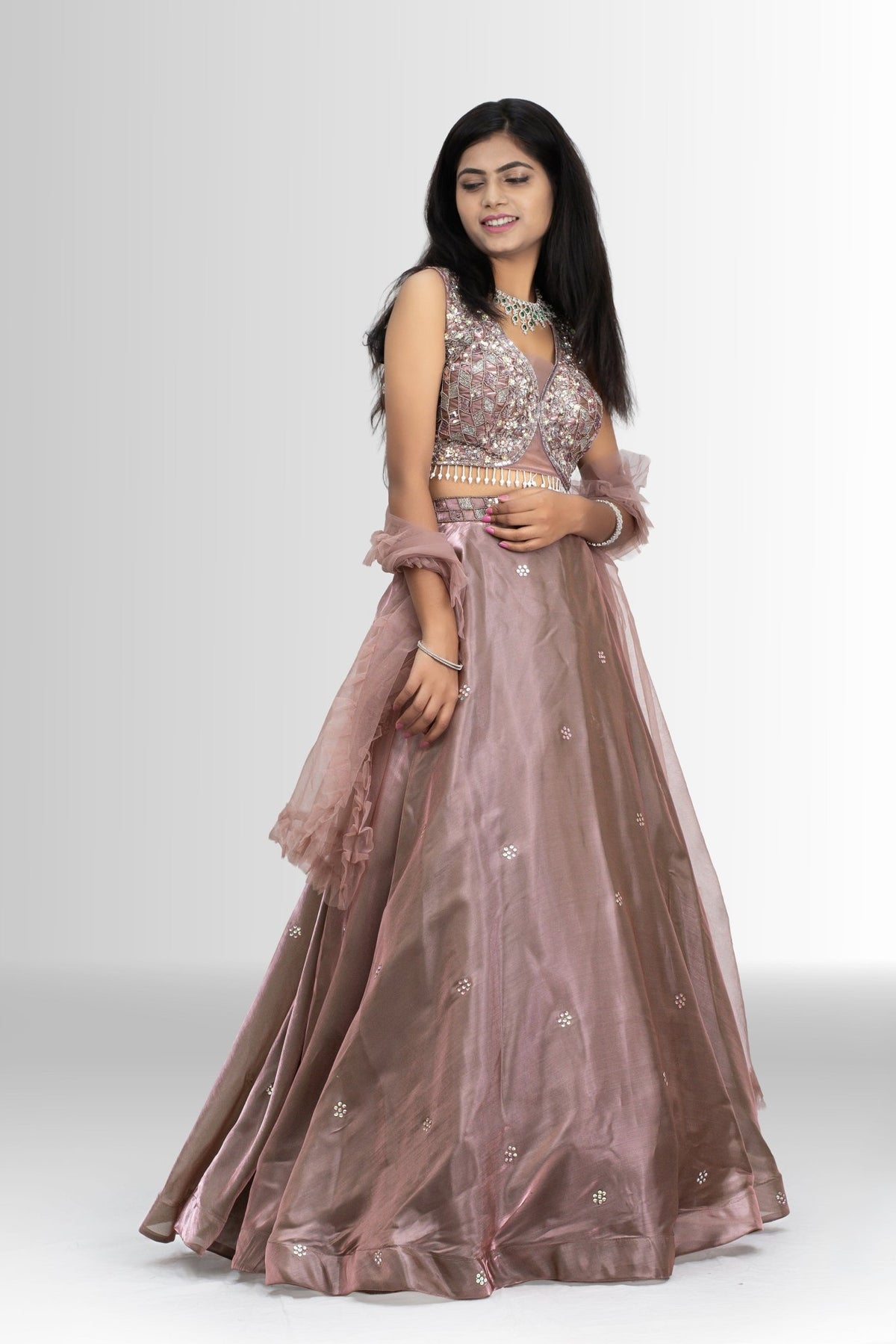 Ethereal Dusty Rose Embellished Crop Top Lehenga Set