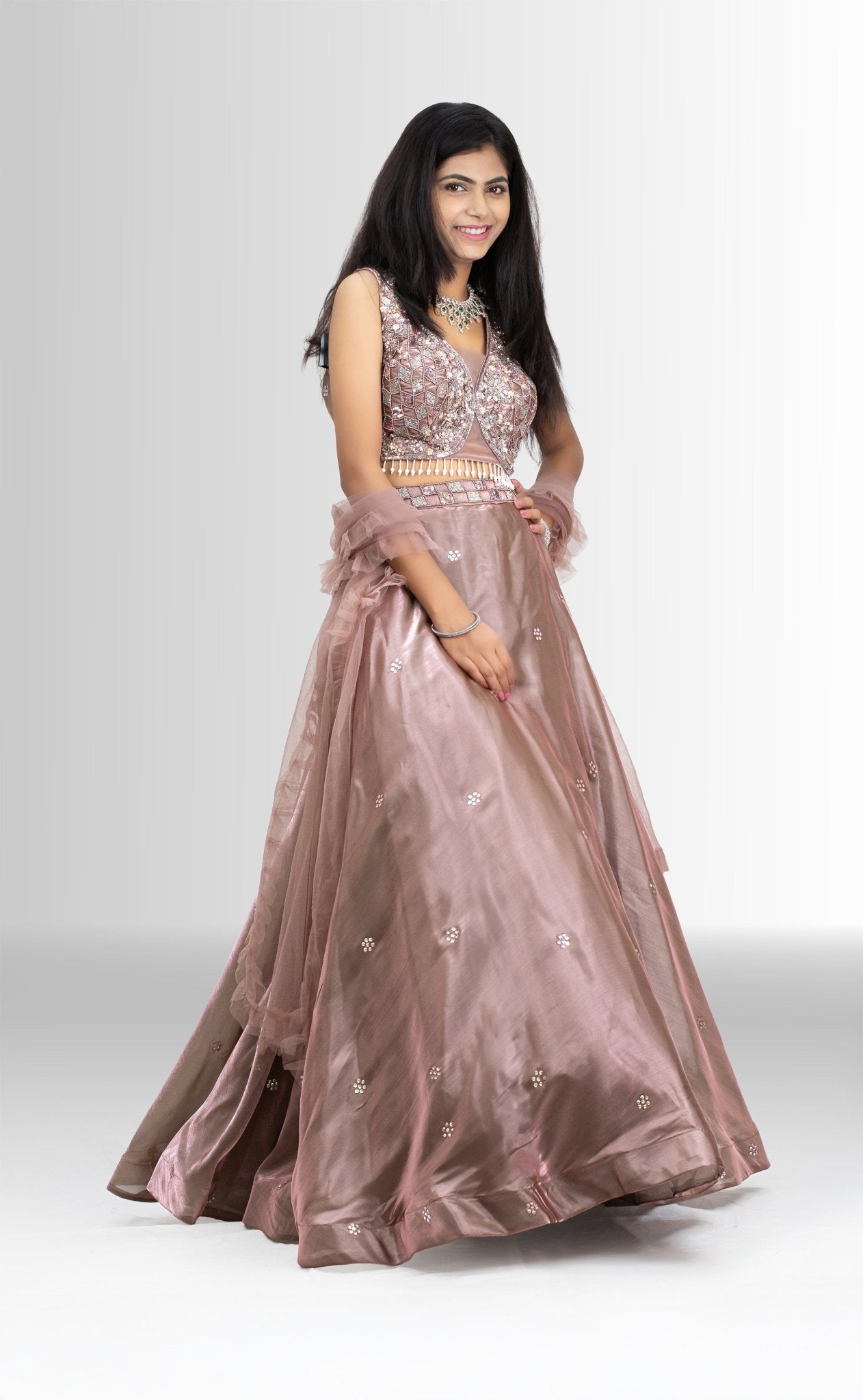 Ethereal Dusty Rose Embellished Crop Top Lehenga Set