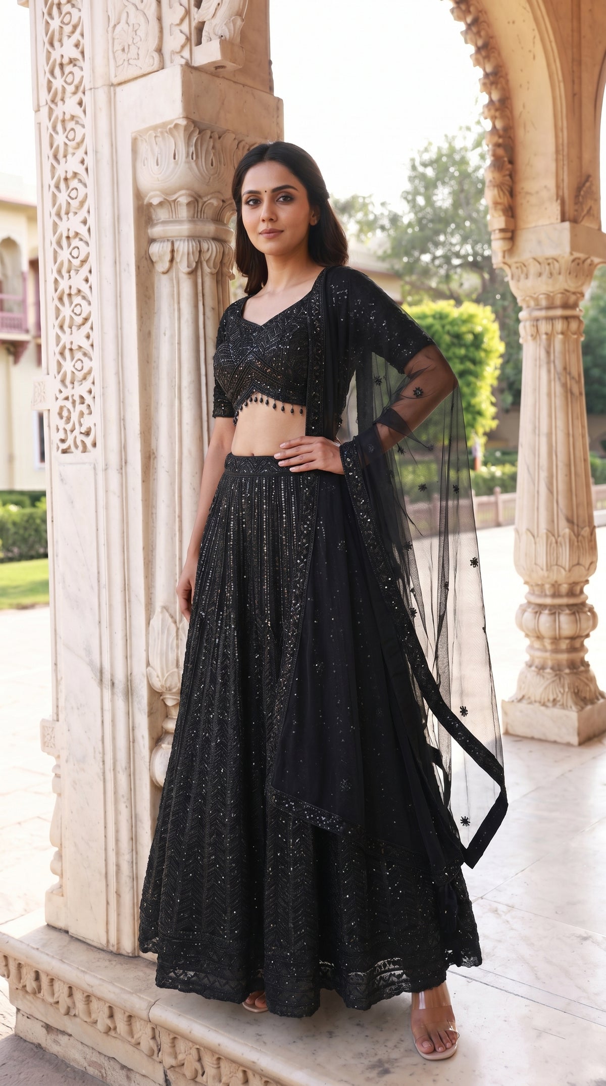 Black Handwork Lehenga | Rosio House