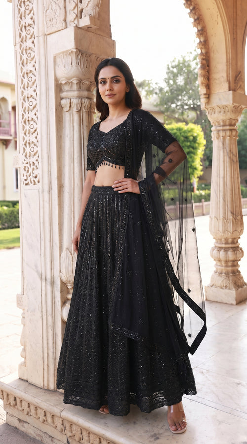 Black Handwork Lehenga | Rosio House