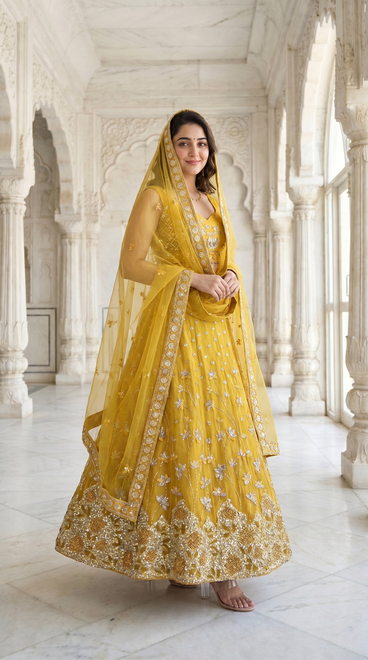 Yellow Handwork Lehenga Choli Set for Haldi | Rosio House