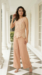Beige Floral Cutwork Co-ord Set | Rosio House