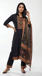 Black Printed Suit with Dupatta | Rosio House