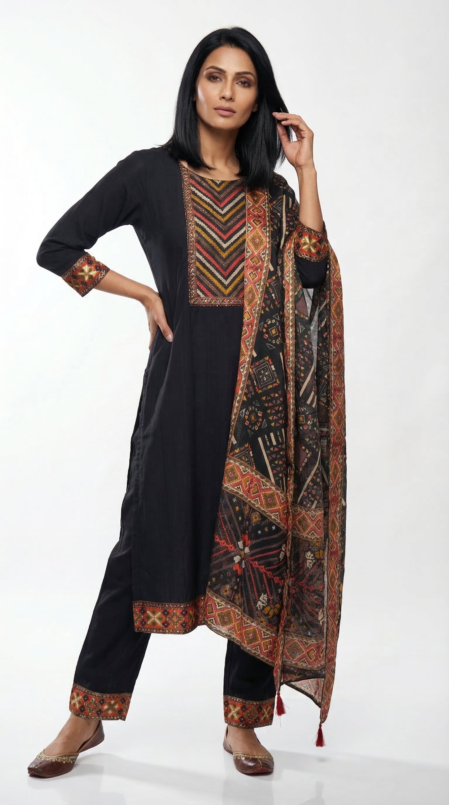 Black Printed Suit with Dupatta | Rosio House