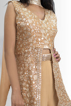 Women Golden peplum with sharara zari handwork 6