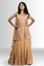 Golden Ember Embellished Peplum Sharara Set