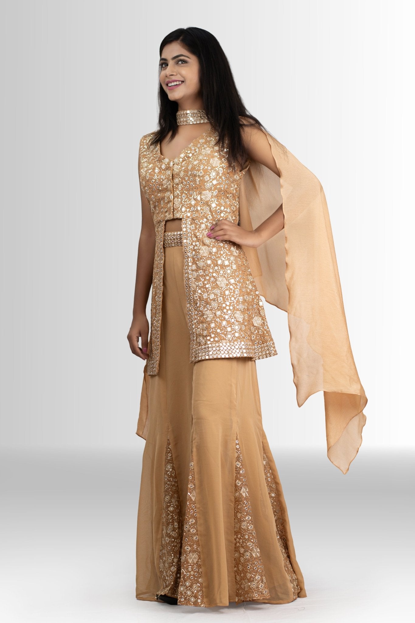 Women Golden peplum with sharara zari handwork 5