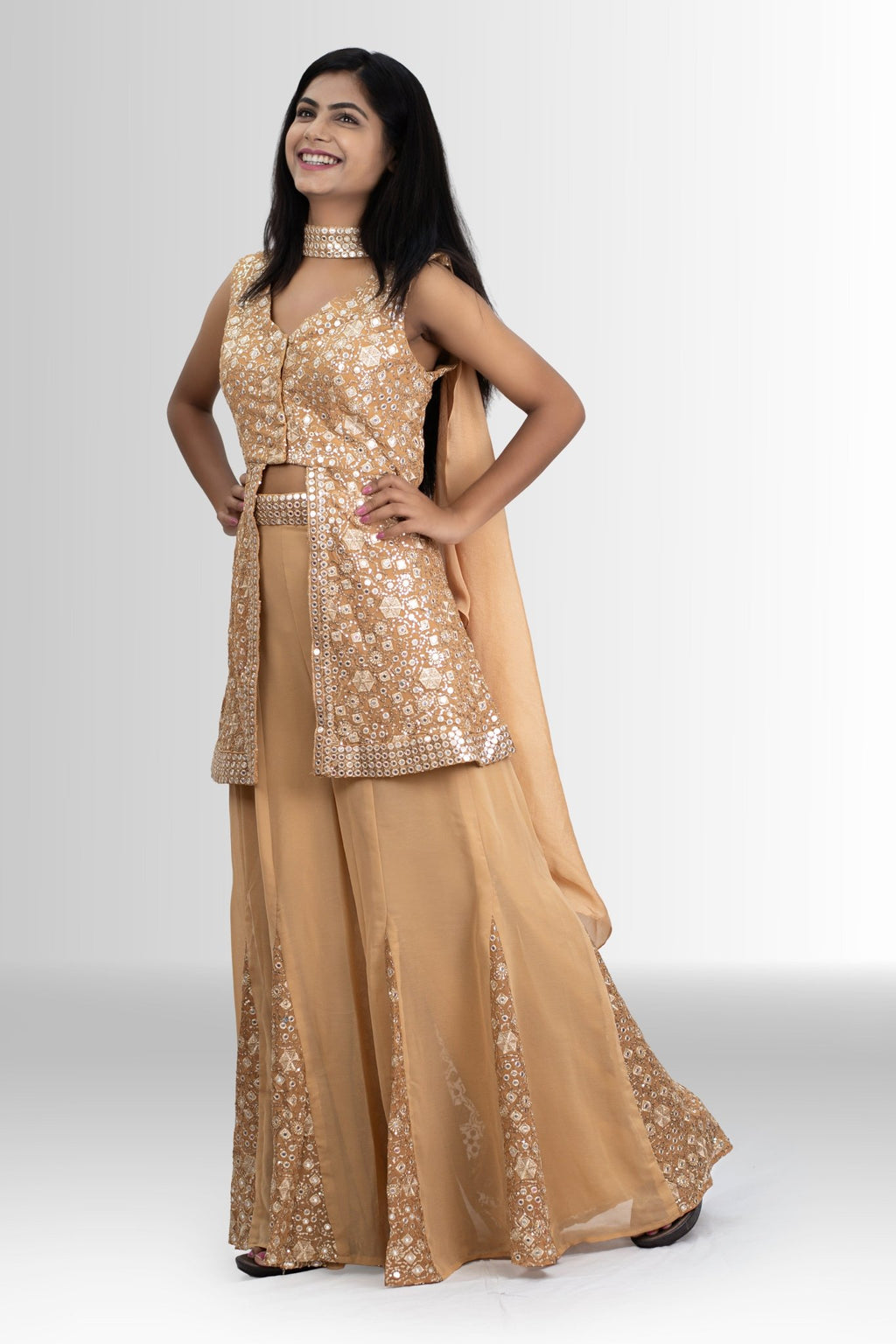 Golden Ember Embellished Peplum Sharara Set