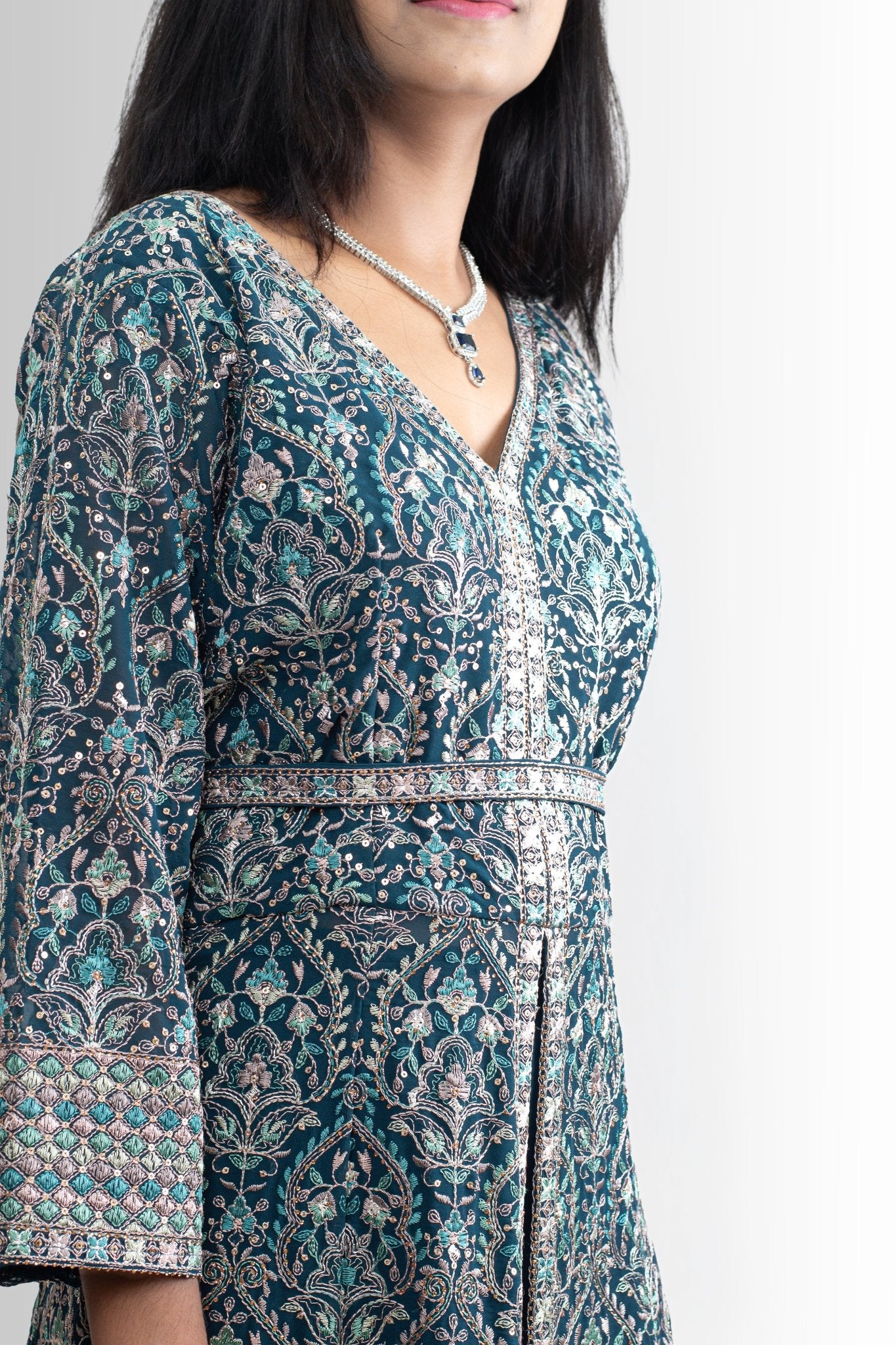 Handwork Silk Front-Open Gown: Regal Elegance