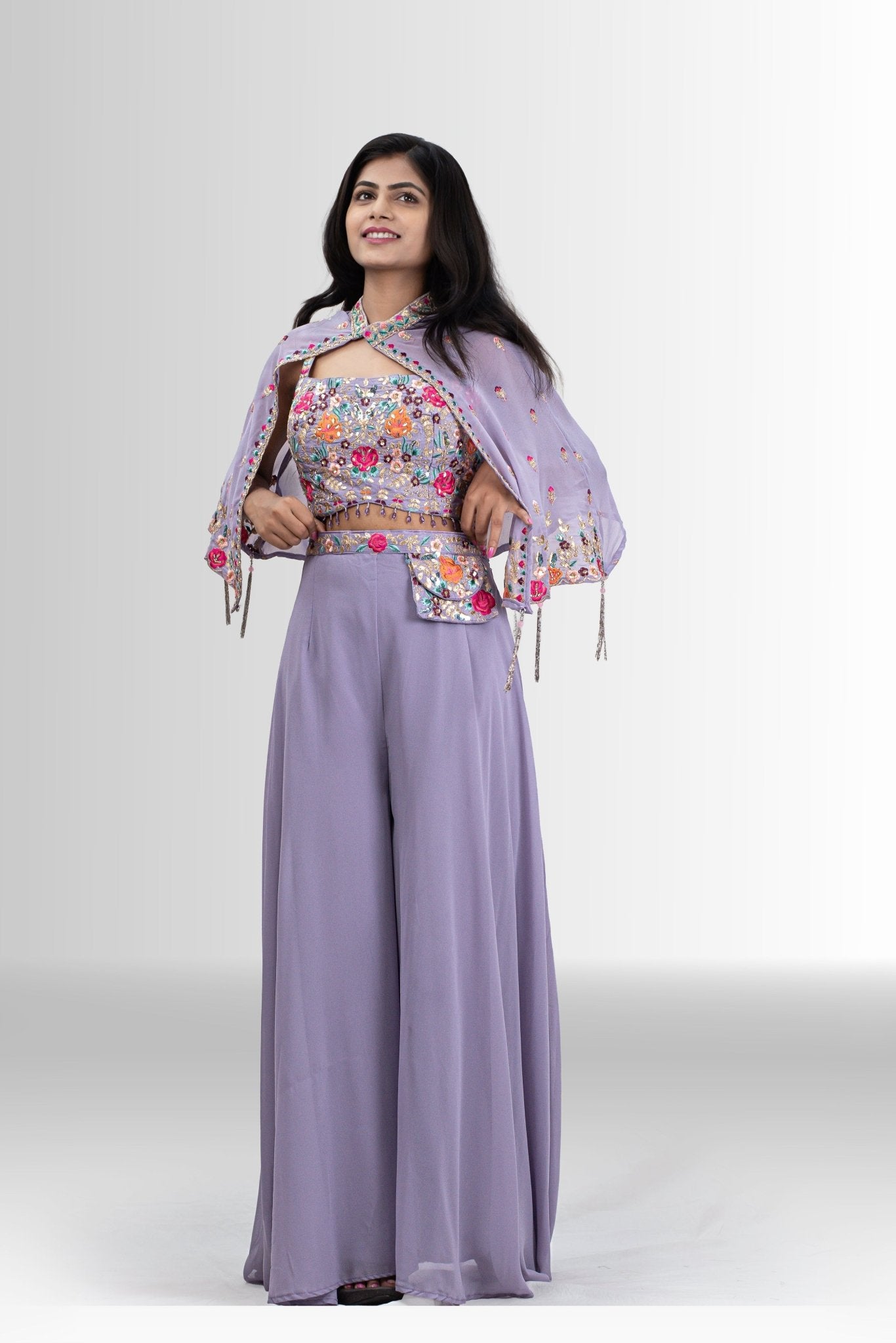 Purple indo western for women with shrug