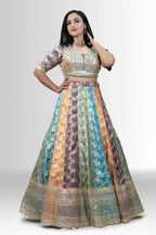 Multi-Color Banarasi Lehenga with Mirror Work Blouse - Festive & Wedding Glamour