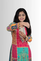 Multicolor Block Print Suit with Handwork Neck - Festive & Stylish